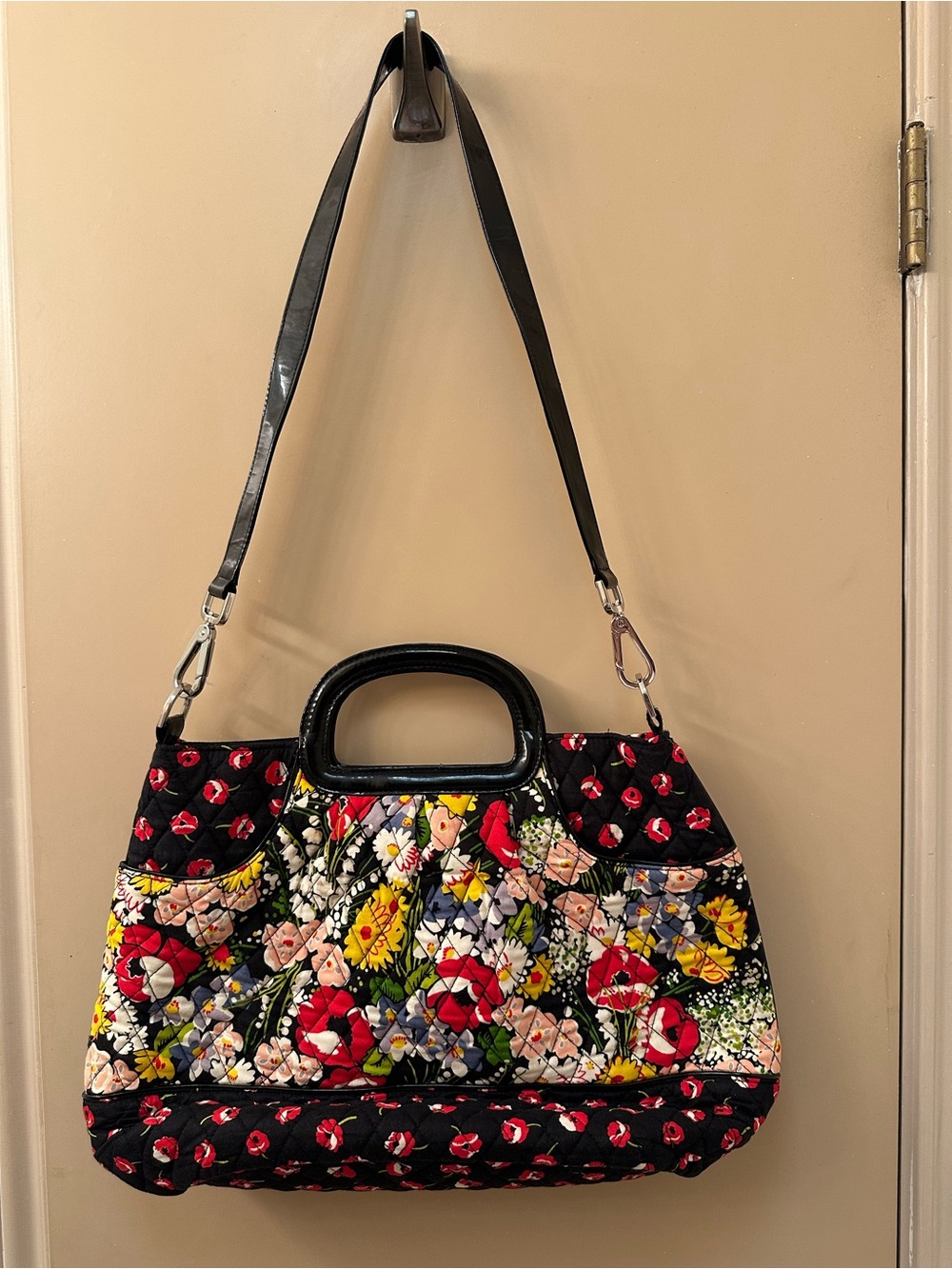 Vera Bradley Quilted Poppy Fields Shoulder Bag with Black Trim